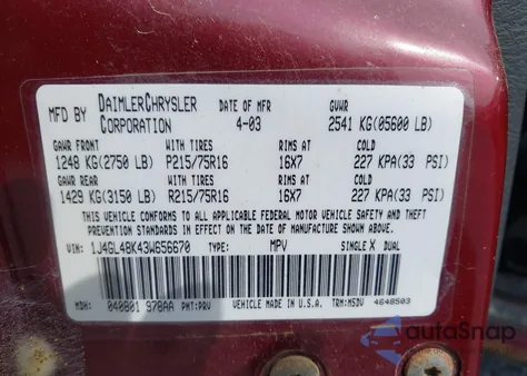 2003 Jeep Liberty Sport из США, поврежденный, VIN 1J4GL48K43W656670